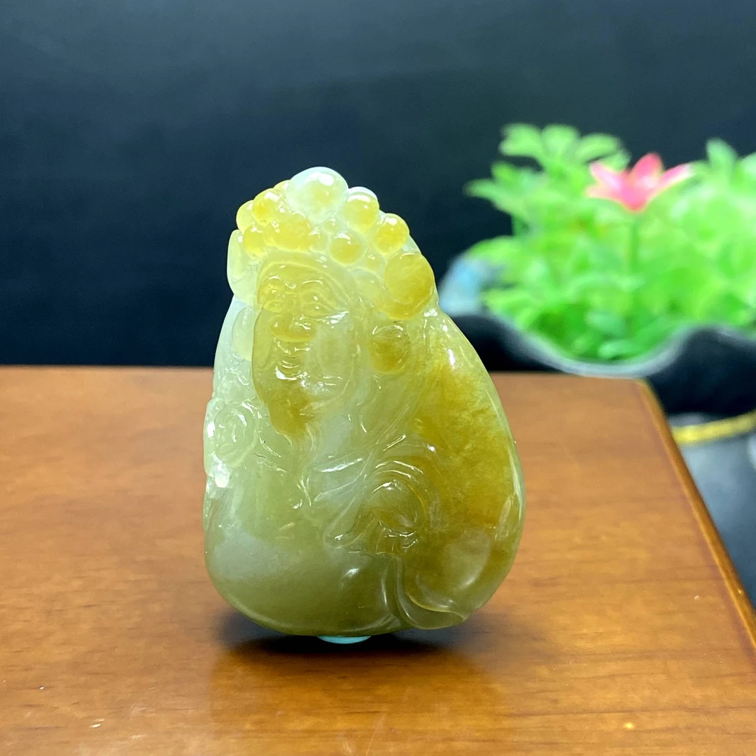 RX27天然缅甸A货翡翠冰胶黄财神/095562/北京中保拍卖
