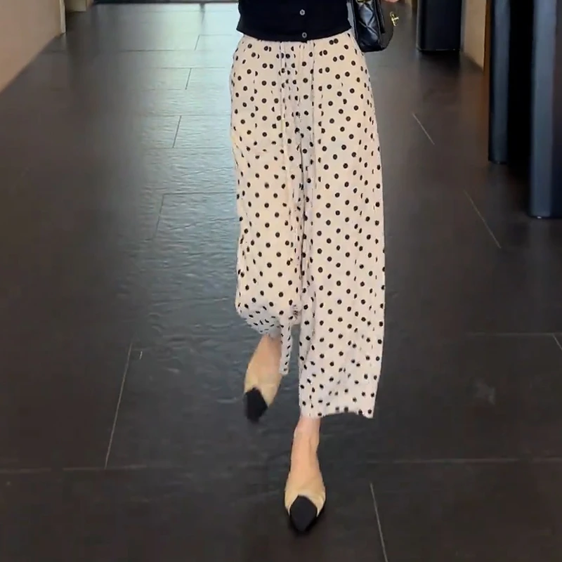 今年流行的裤子女2025新款夏季薄款九分裤垂感休闲直筒波点阔腿裤