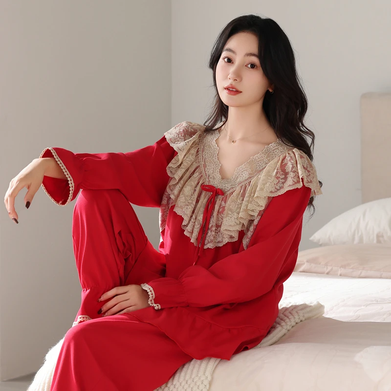 家居服女款爆款2025新款外穿春秋款红色秋季网红可出门居家服睡衣