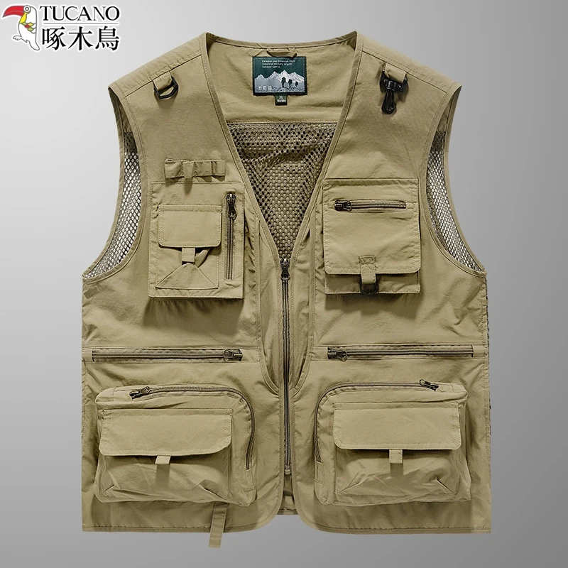 TUCANO/啄木鳥新款多口袋工装马甲夏季男士钓鱼摄影网眼速干马夹