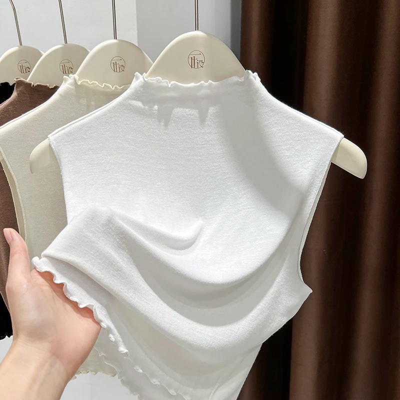 假领子叠穿内搭无袖背心打底衫女新款洋气百搭木耳半高领纯色上衣