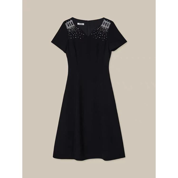 GD 01394曜石黑个性奢感钉珠优雅连衣裙