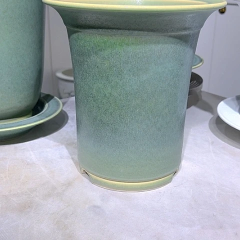 摆件小***N绿釉雅光陶瓷花器微瑕