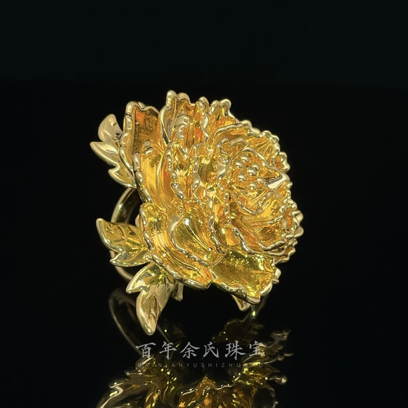 【牡丹】-足金999黄金5D硬金大花戒指固口