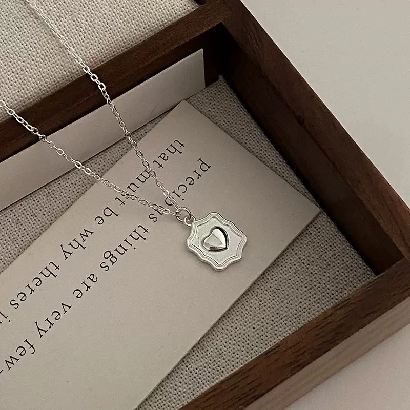 坠链均925银 方牌爱心项链·纯银·熹棠气质纯银时尚百搭