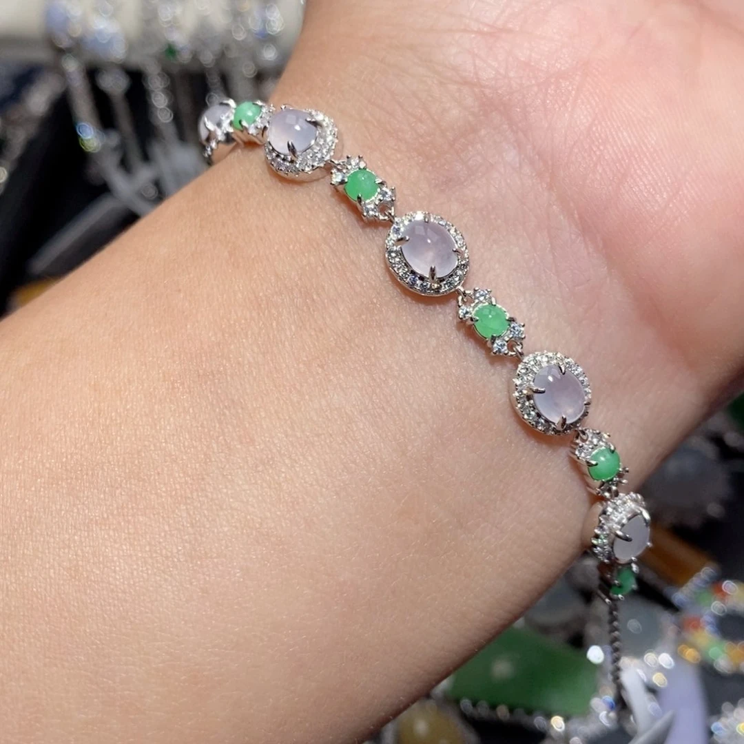 翡翠手链银S925镶嵌n b b j