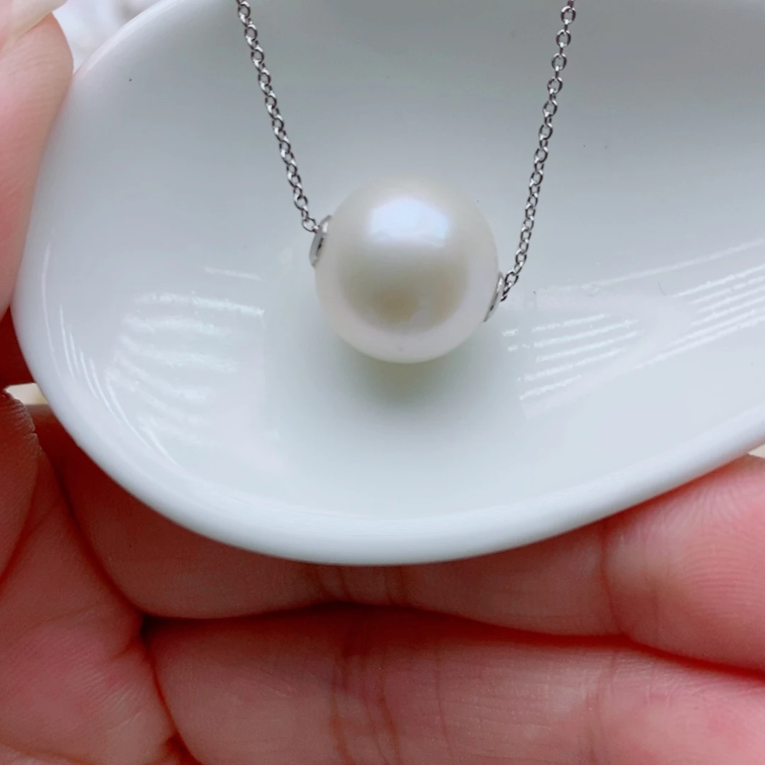 淡水珍珠银S925镶嵌吊坠(赠链)12.5mm