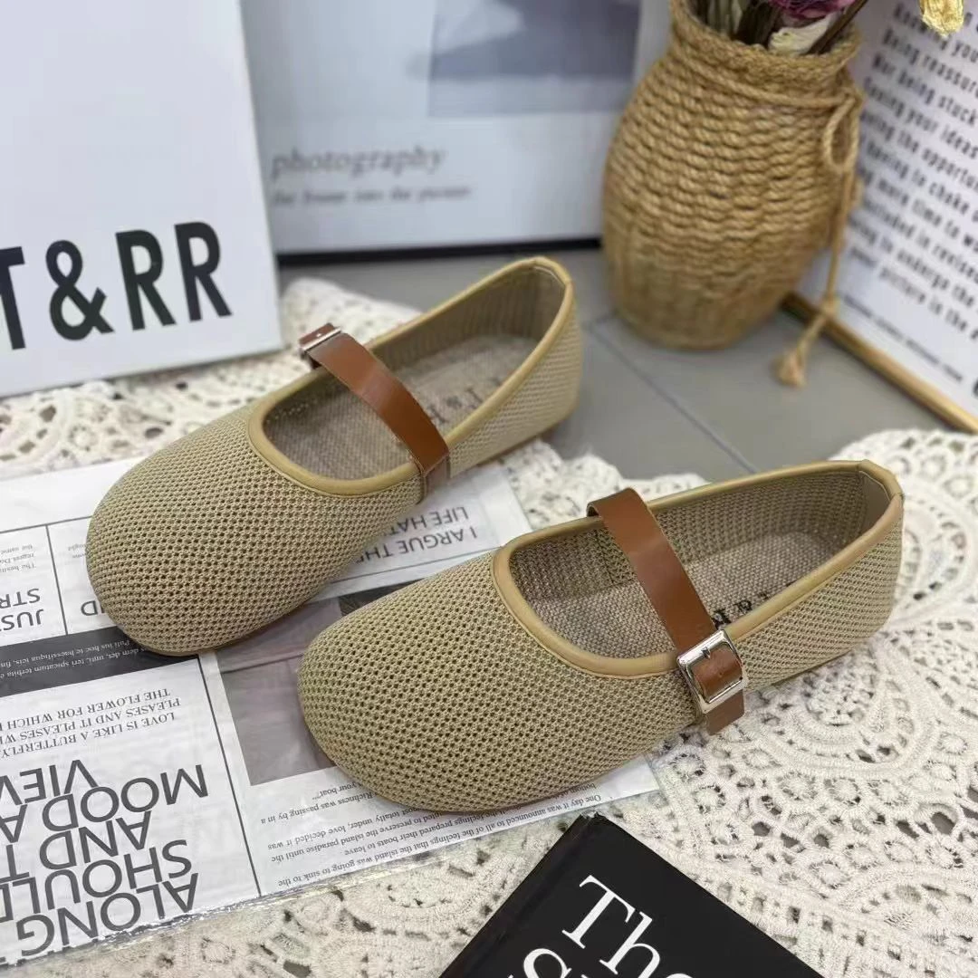 Baigeshi/佰格狮网面透气浅口玛丽珍平底单鞋复古奶奶鞋百搭女鞋