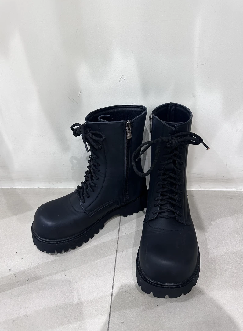 21DEGREES新款粗跟单靴女超火厚底英伦短靴子大头德比鞋时尚靴子