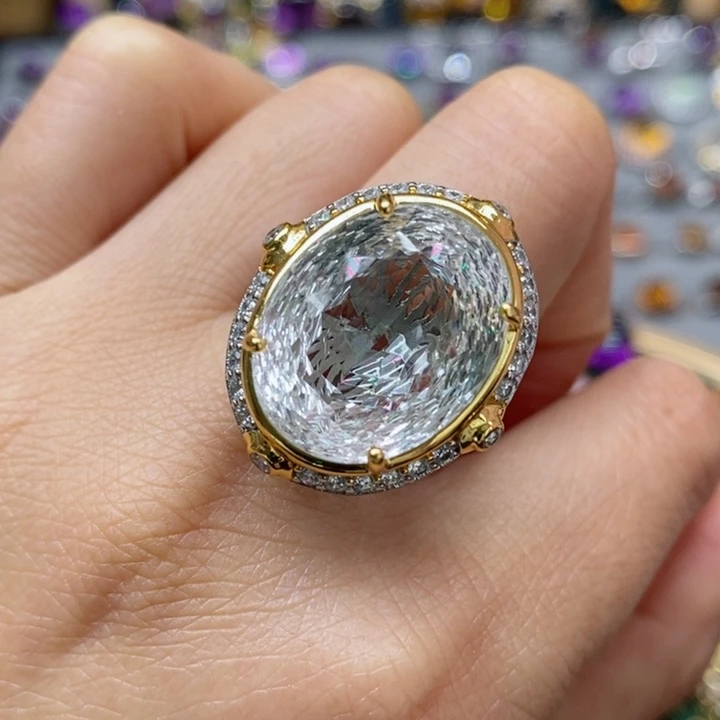 水晶戒指银S925镶嵌天然水晶戒指