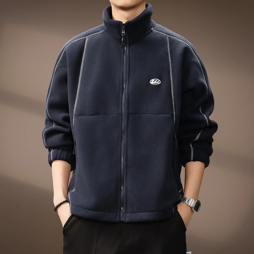 FANCBUDY高端美式摇粒绒明线设计立领外套男秋冬新款宽松百搭夹克