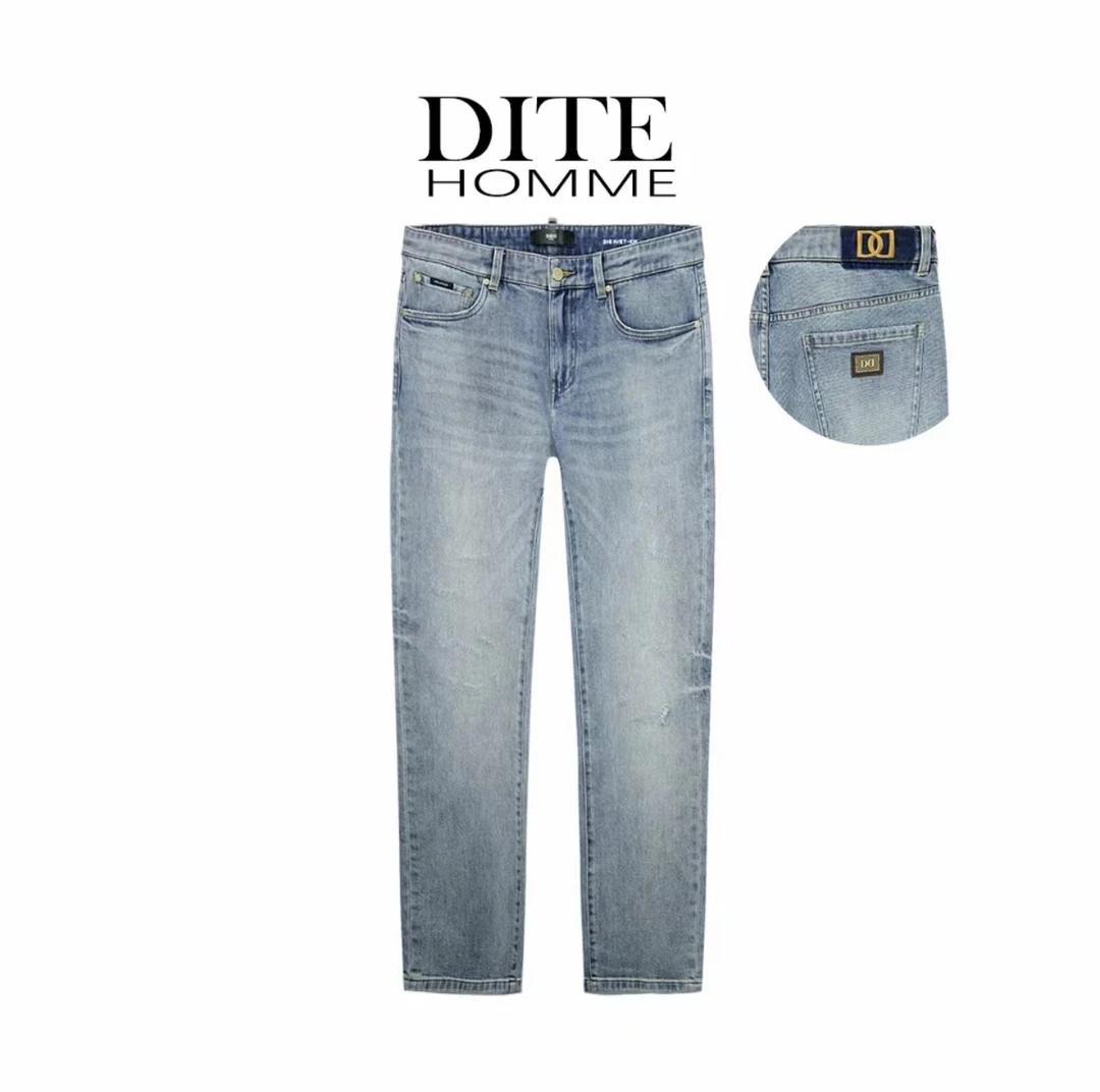 Dite迪特2025男士春夏新款牛仔裤LOGO刺绣休闲弹力直筒牛仔裤