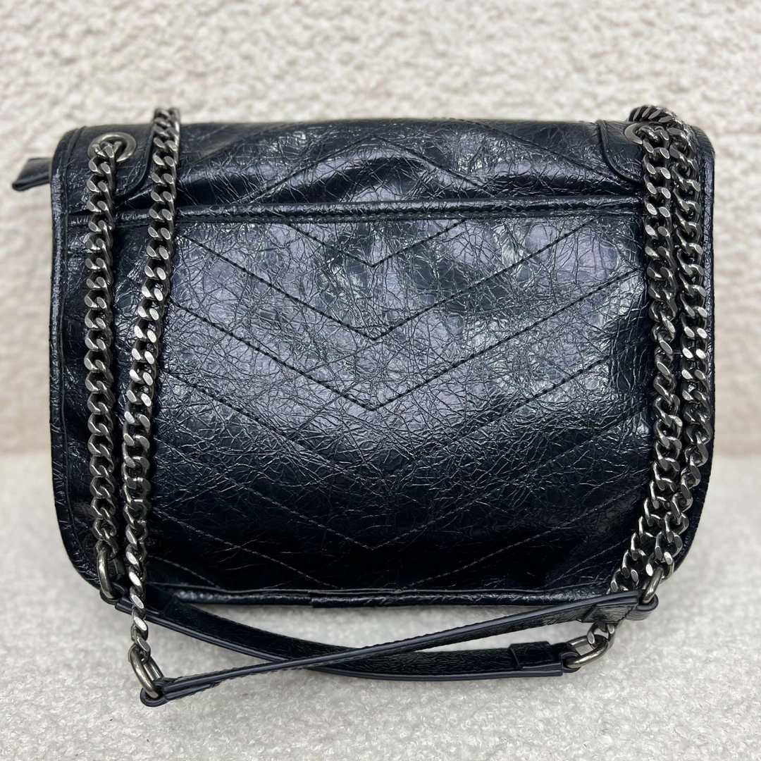 爆裂纹油蜡褶皱niki流浪包链条包通勤单肩斜挎包K2023