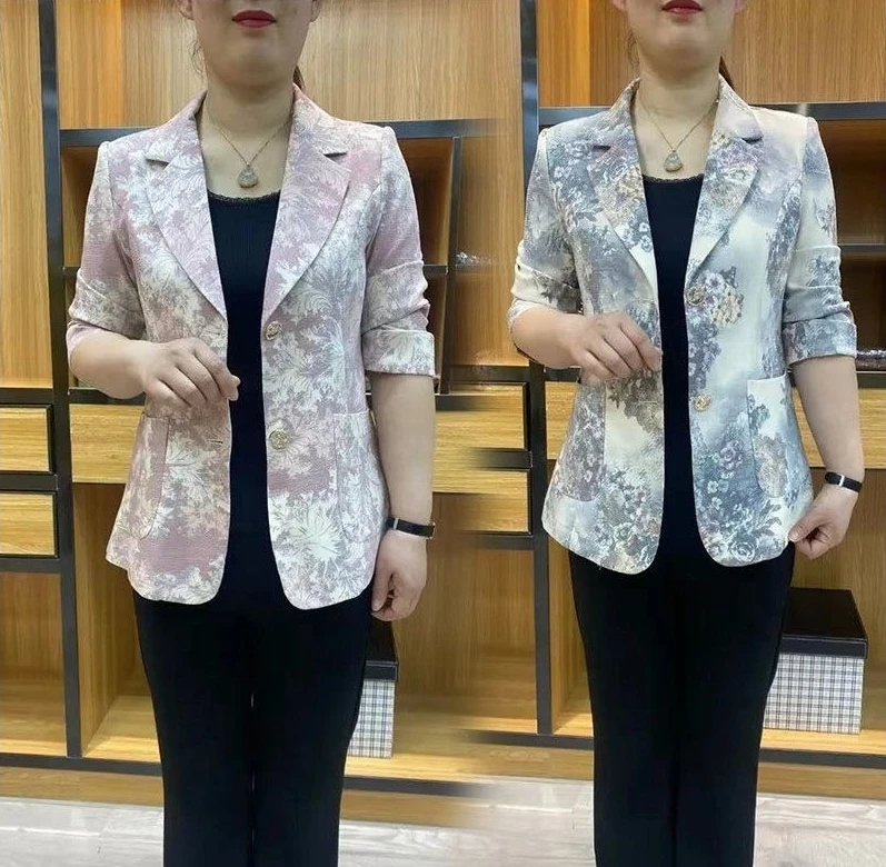 （BB26）2025秋夏新款西装外套百搭西服时尚气质款水墨画大码女装