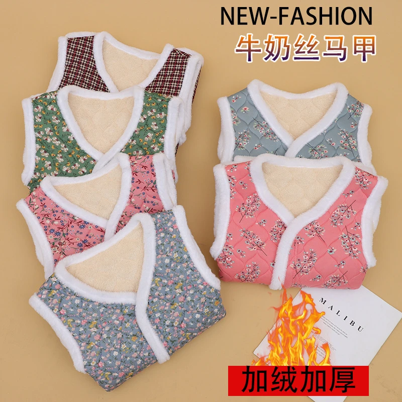 新款加绒小碎花棉马甲国风女装外穿防寒加厚女士马甲民族风坎肩