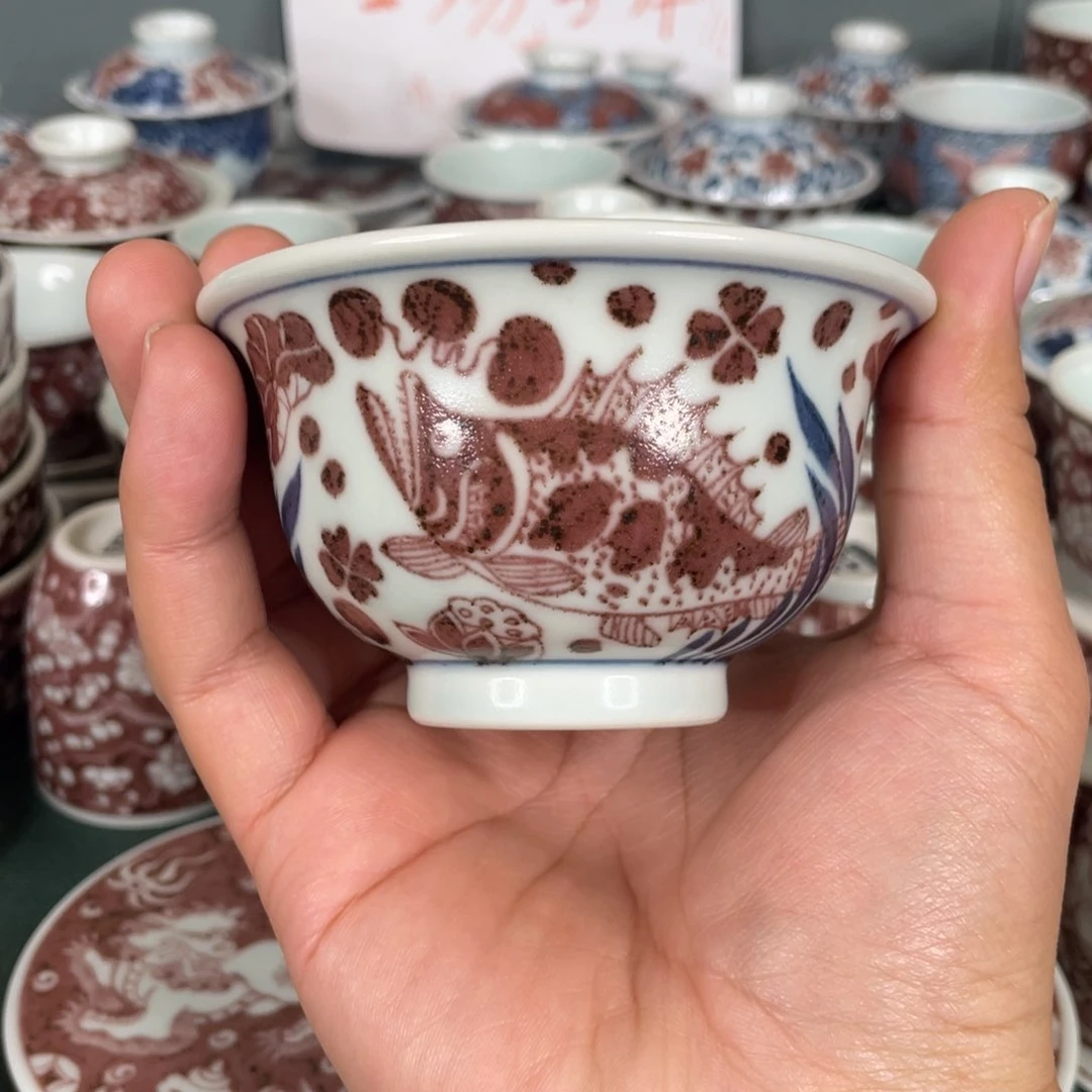 瓷片空谷元坊原矿釉里红纯手工手绘