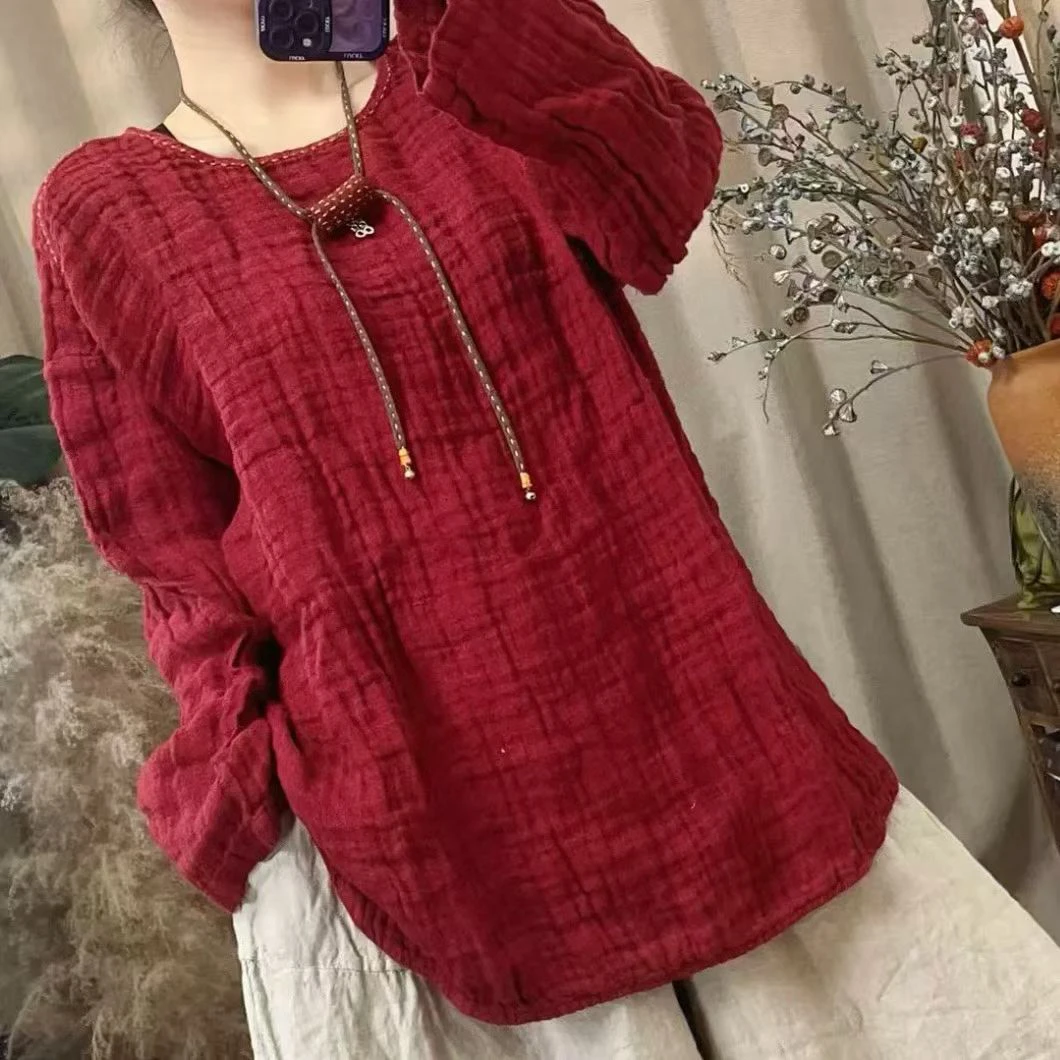 秋冬新款雨露麻手工车线双层肌理麻上衣（衣长75胸围130）