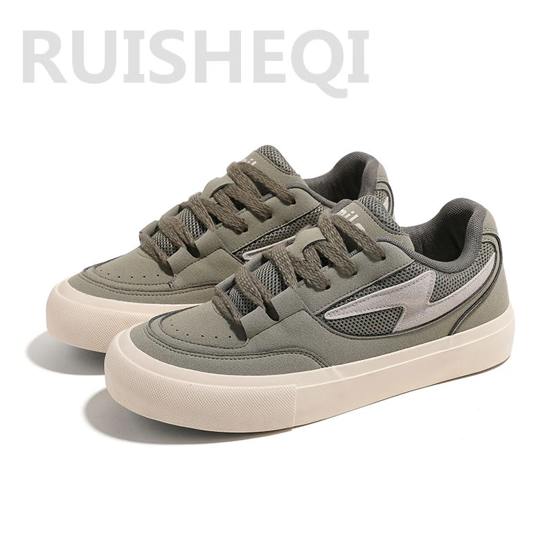 2025新款闪电磨砂皮圆头增高青少年休闲板鞋复古鞋子潮流男士潮鞋