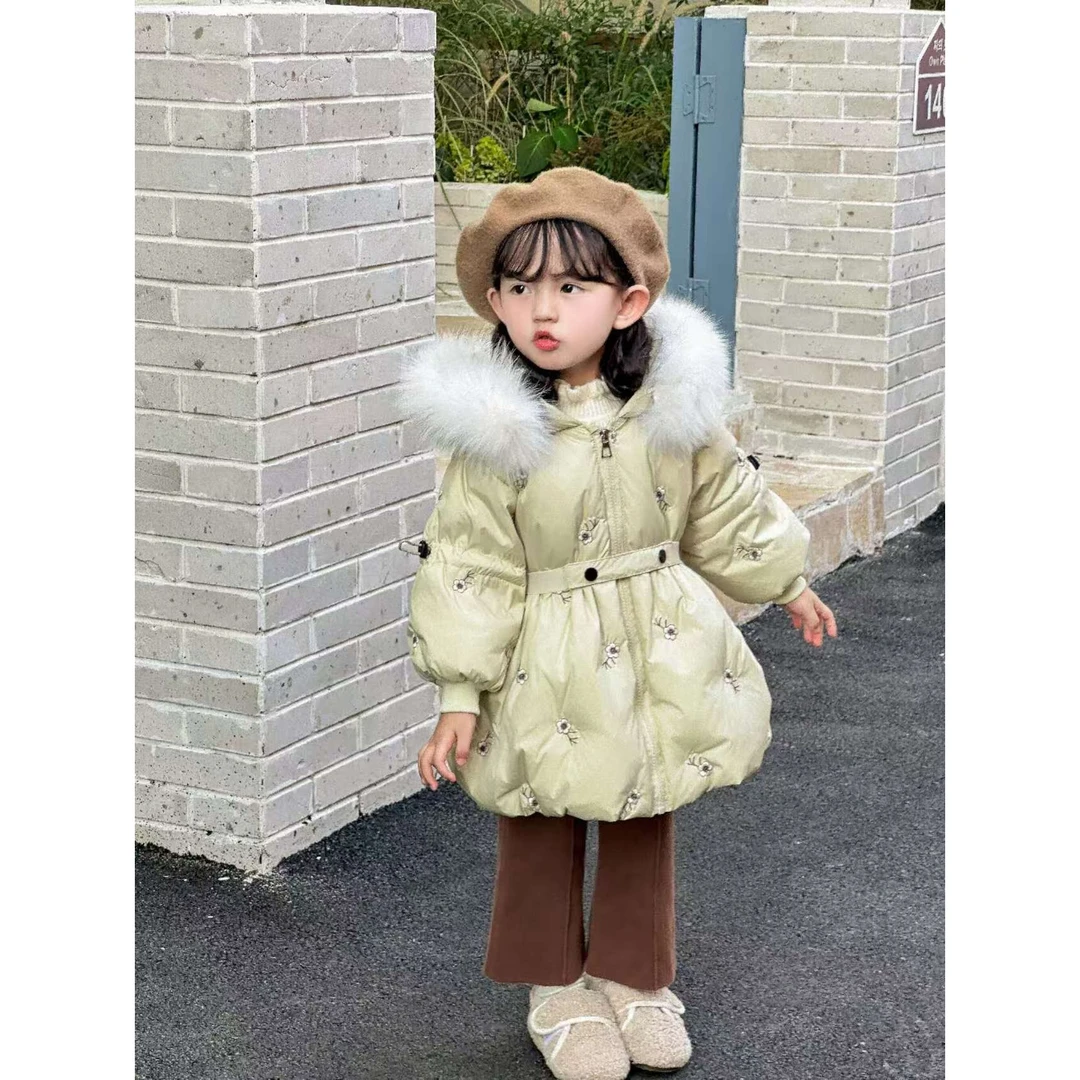 冬季新款花朵刺绣连帽女童保暖棉服 D-K16