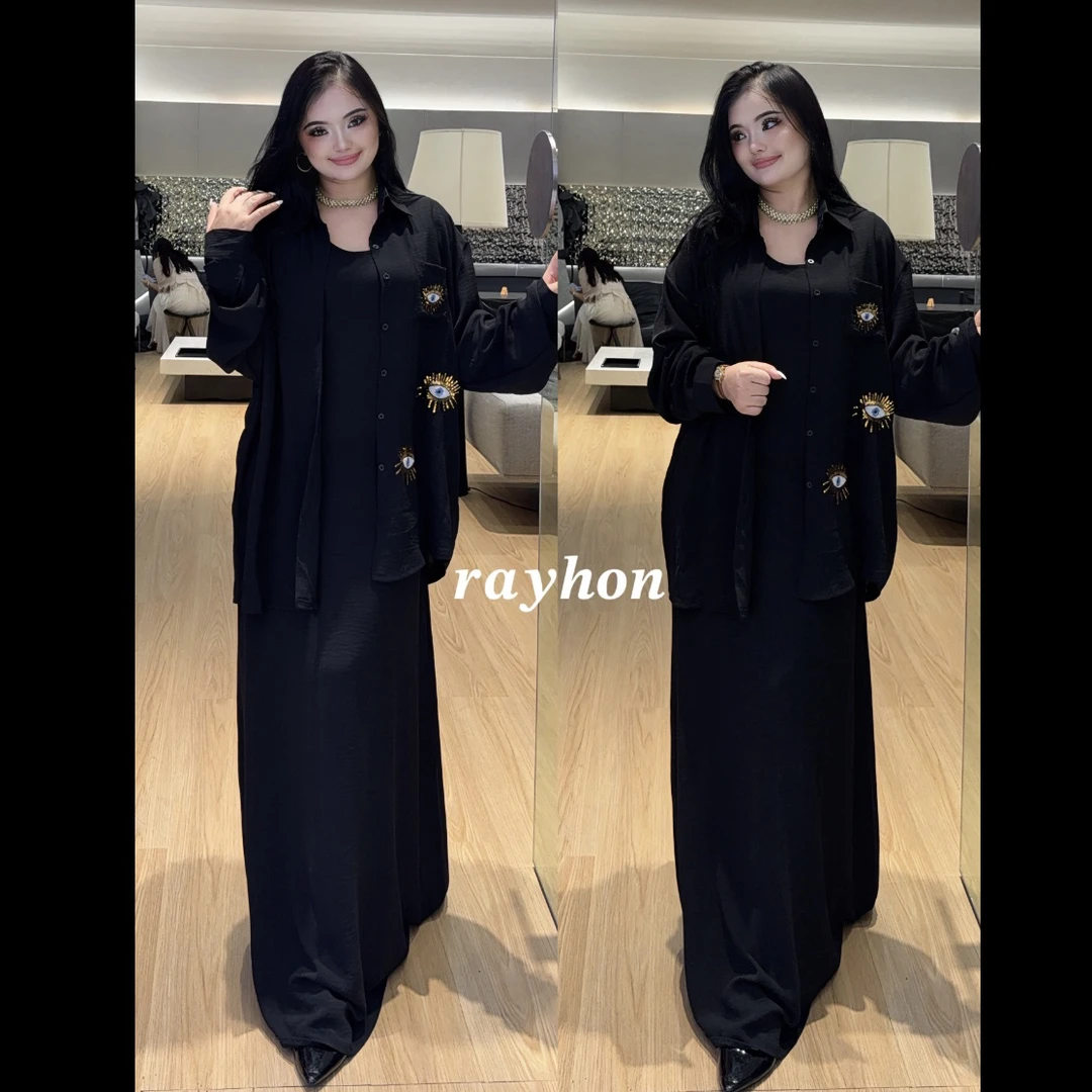 Rayhon春季通勤简约百搭亚麻衬衫搭配半身鱼尾裙套装