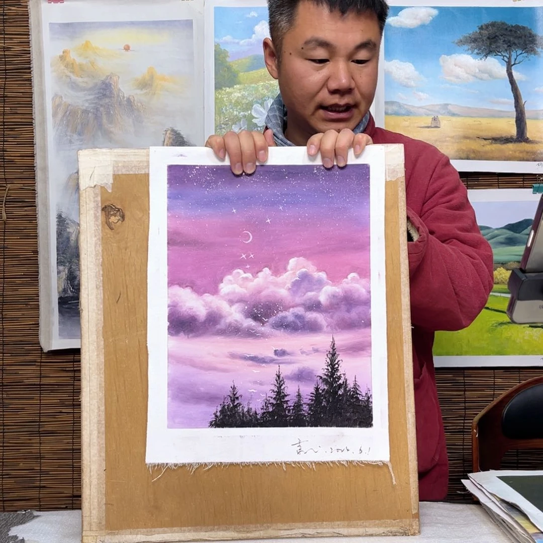 油画行路人小院绘画作品竞拍