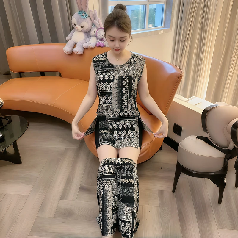 夏季薄款睡衣女碎花无袖短裤舒适透气新中式国风速干家居服套装