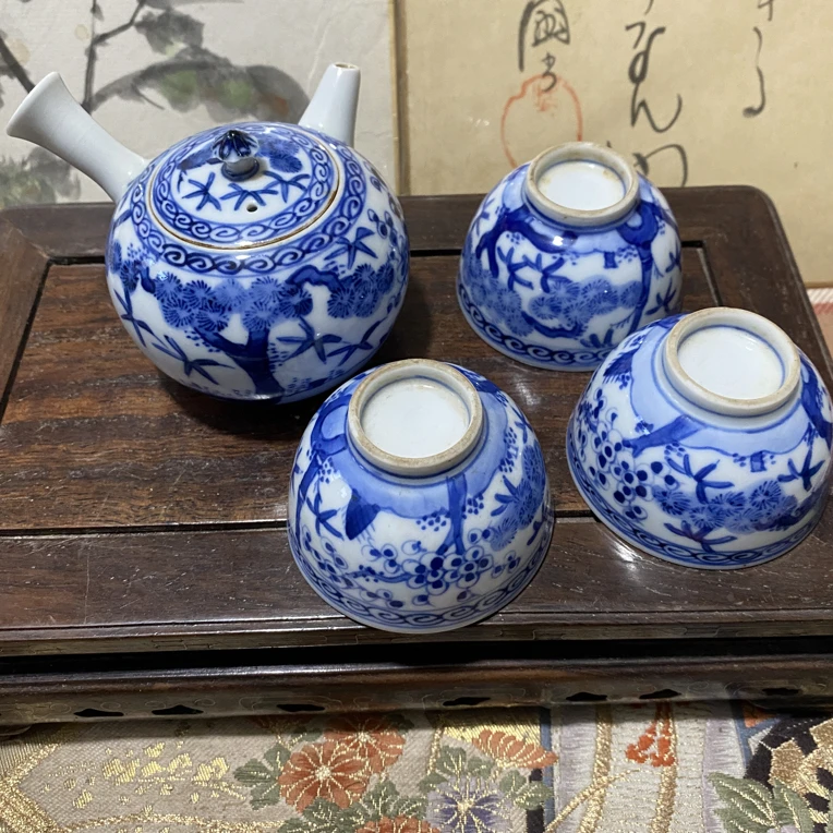 中式款竹泉手绘青花松竹梅一壶三杯，壶复古家用120cc陶瓷茶壶茶具