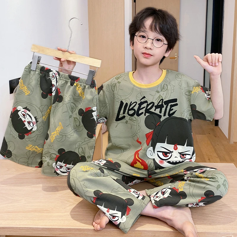 儿童睡衣夏季男童纯棉短袖套装中大童男孩夏款卡通可爱透气家居服