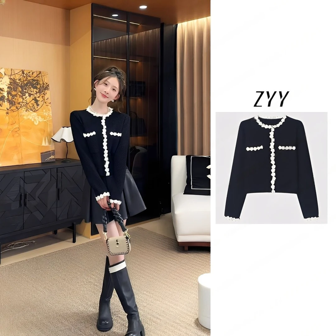 ZYY【轻羽悸动】2025/S新品秋季显瘦撞色钩花针织开衫X25QMZZS03138