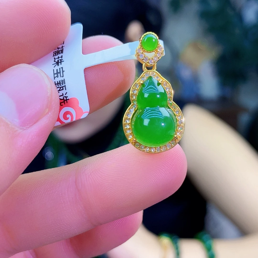 吊坠(不含链)银S925镶嵌和田玉（碧玉）吊坠