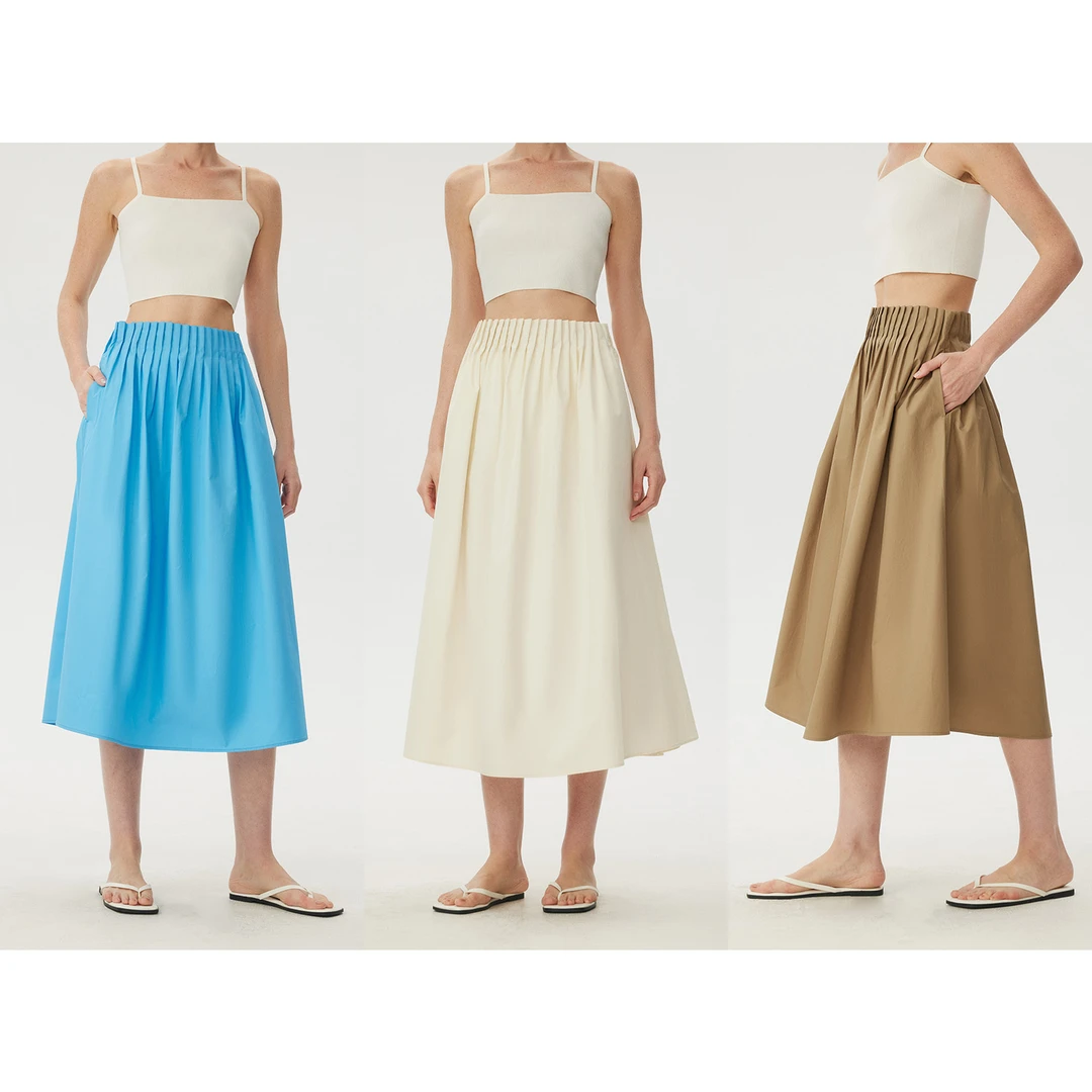 MARIUS“折纸裙”纸质触感立体剪裁设计感腰头褶裥大廓形A摆伞裙