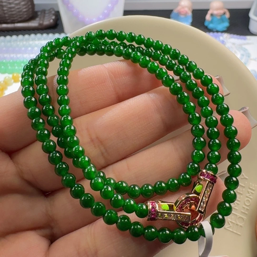 翡翠手链未镶嵌冰浓辣绿项链卡4.2-3.8 上新！浓辣！