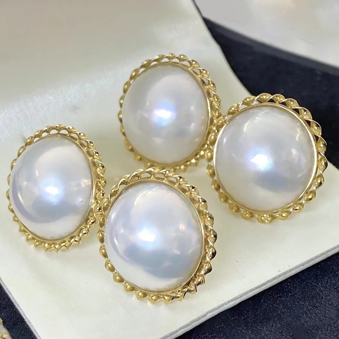 【鱼先生】年终大点位天然海水18K金珍珠马贝耳钉麻花边多样性发一