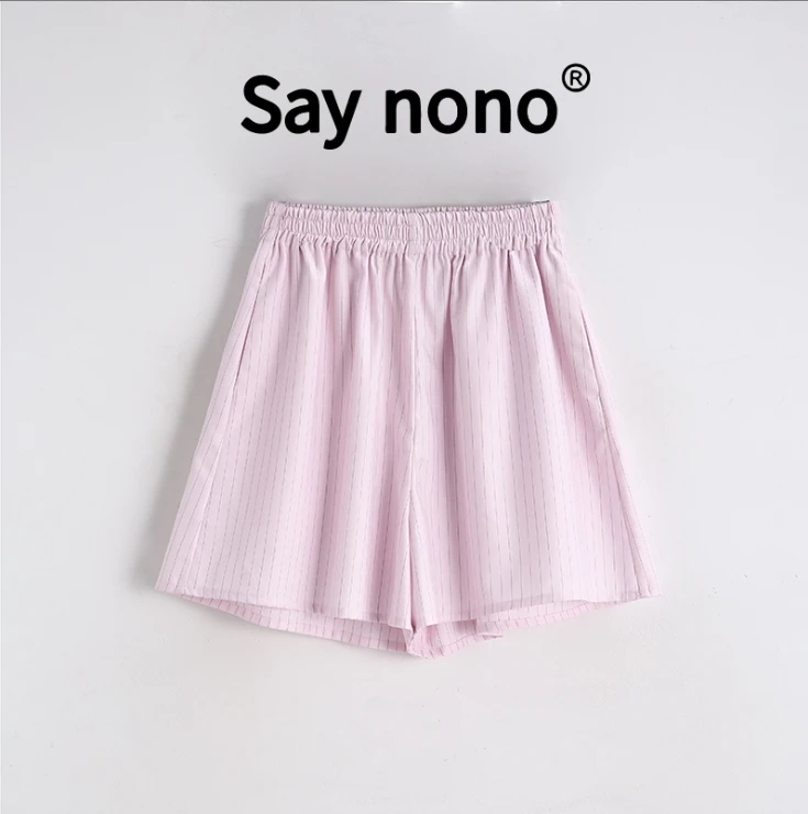 懒猫nono│Saynono 时尚休闲100棉松紧腰条纹设计款短裤 26124B