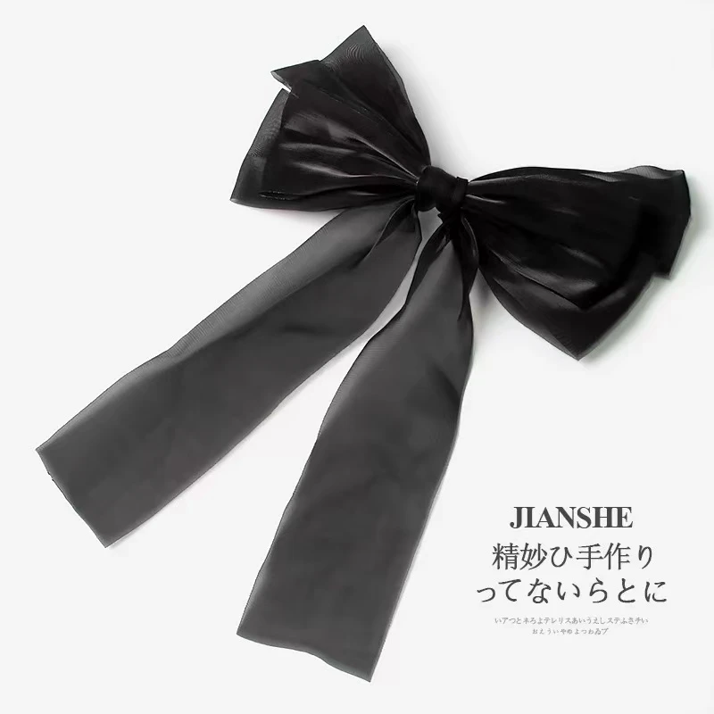 网红新款黑色蝴蝶结发夹后脑勺夏季头饰顶夹大号飘带发卡头绳发饰
