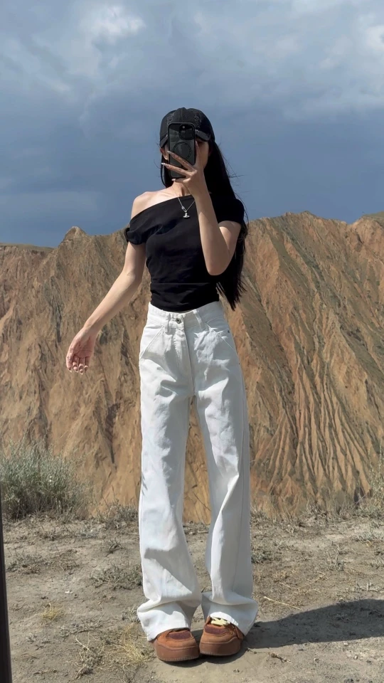 自留款 时髦感窄版白色牛仔裤女夏季高腰显瘦百搭直筒裤