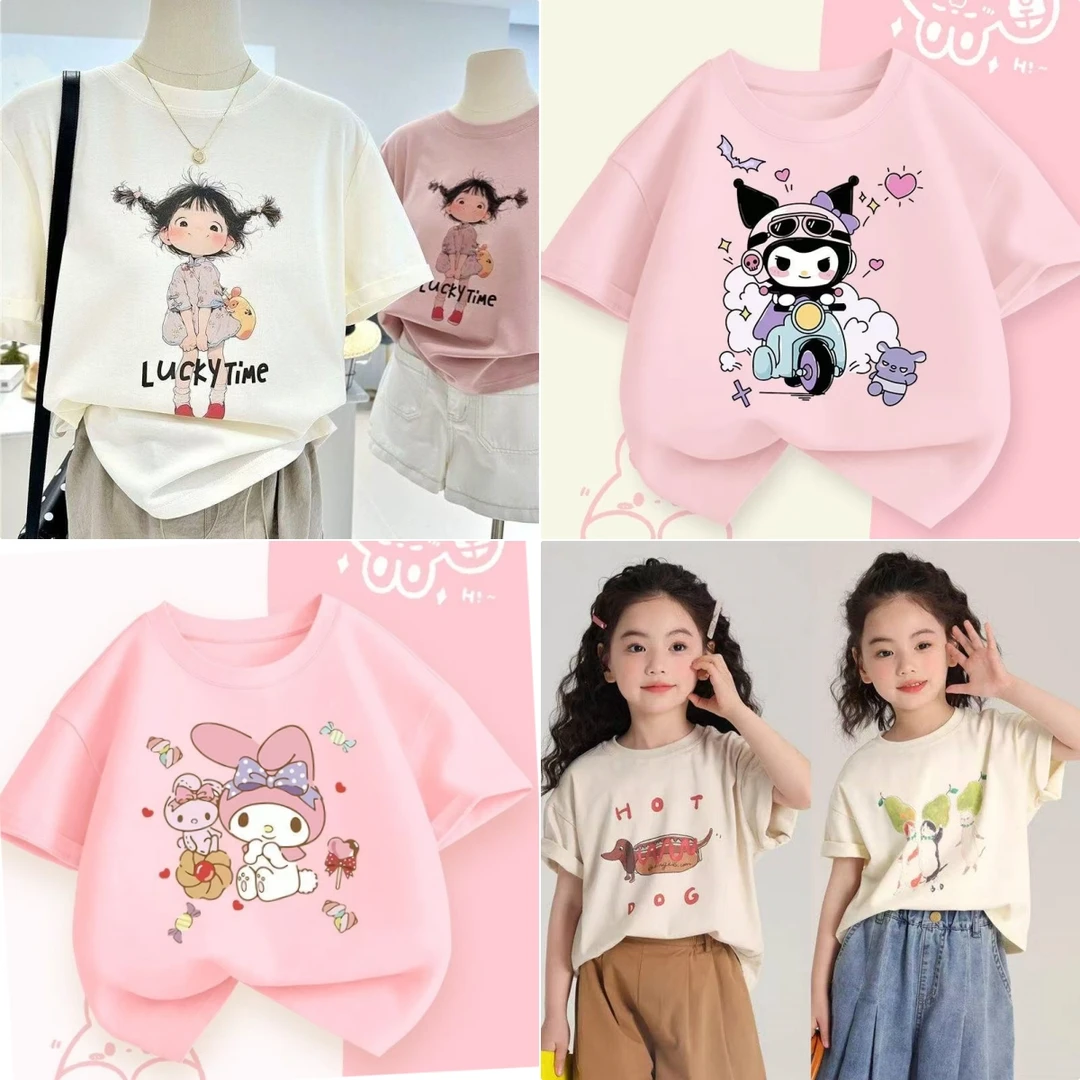 夏季新款多巴胺卡通女童印花儿童圆领T恤时尚短袖纯棉韩版半袖