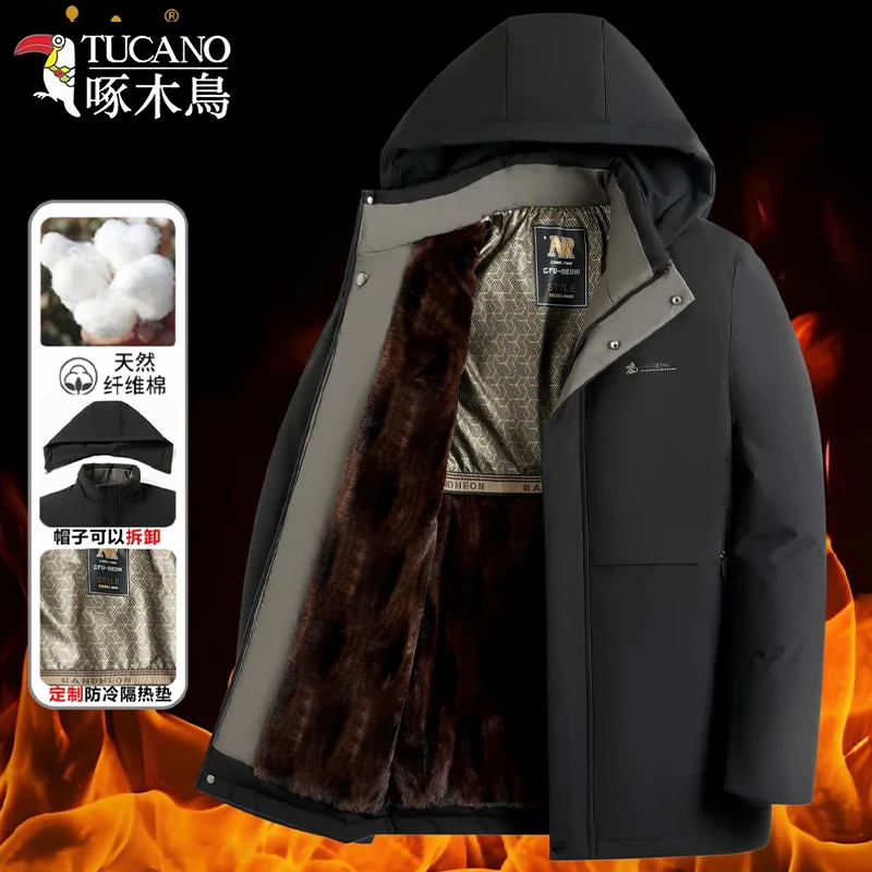 【加厚脱卸帽】啄木鸟2025冬季新款可脱卸帽子加绒棉衣男士派克外套
