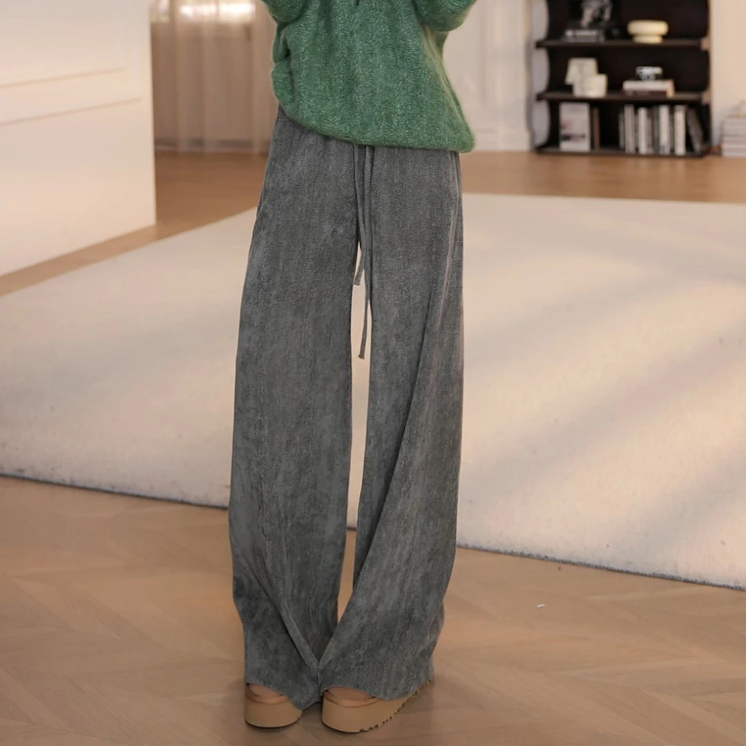 【YANYAN】灰色休闲裤女小个子秋季纯色高腰百搭抽绳直筒裤长裤5448