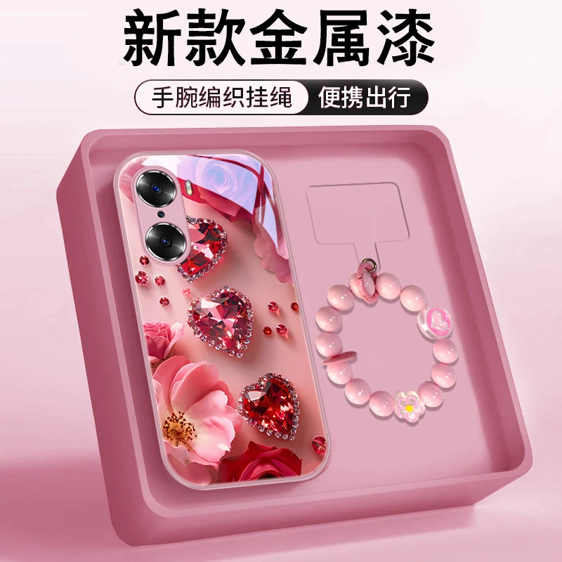 水晶爱心适用华为荣耀60/60pro/60se手机壳荣耀50/50pro/50se玻璃