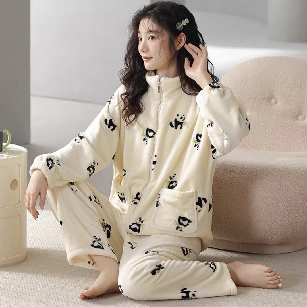 【茵茵家】冬季保暖法兰绒睡衣柔软舒适拉链家居服套装