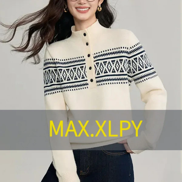 【菱岛】保暖显白秋冬新款费尔岛设计款亲肤羊毛半高领套头毛衣