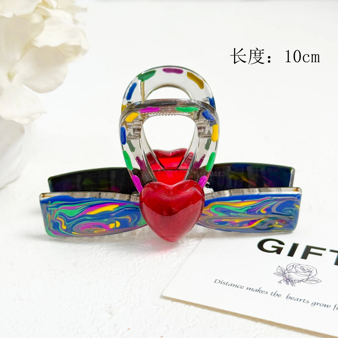 BAOSHATI/宝莎缇F-1579爱心手绘珐琅彩抓夹10CM