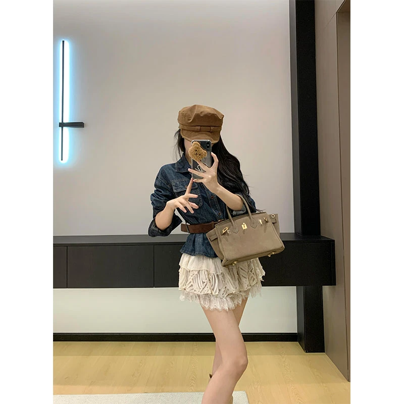 港风复古牛仔套装裙2025年新款设计感正肩上衣早秋穿搭一整套女装