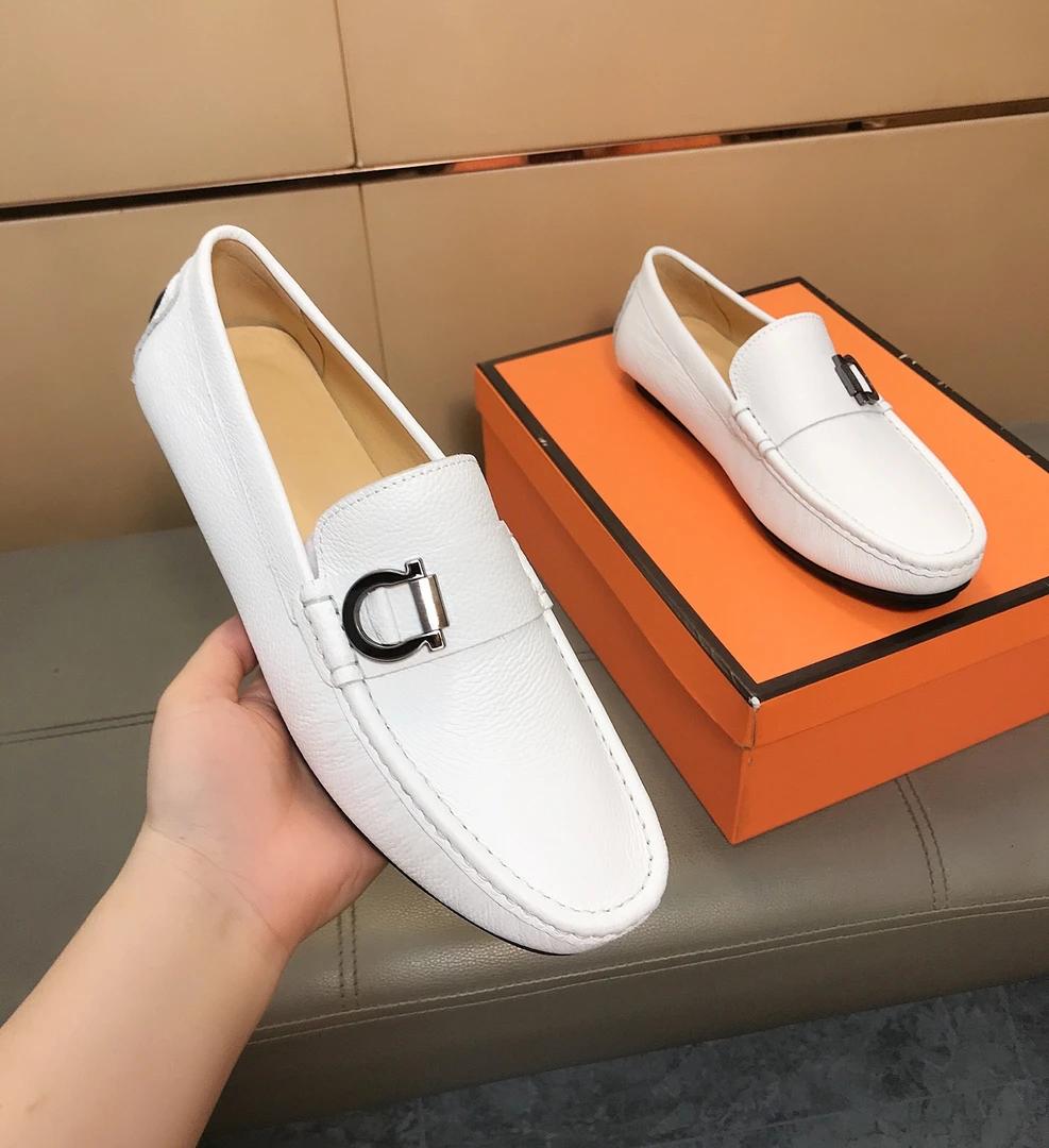 夏季新款白色真皮豆豆鞋男士驾车鞋一脚蹬休闲透气乐福鞋懒人鞋男