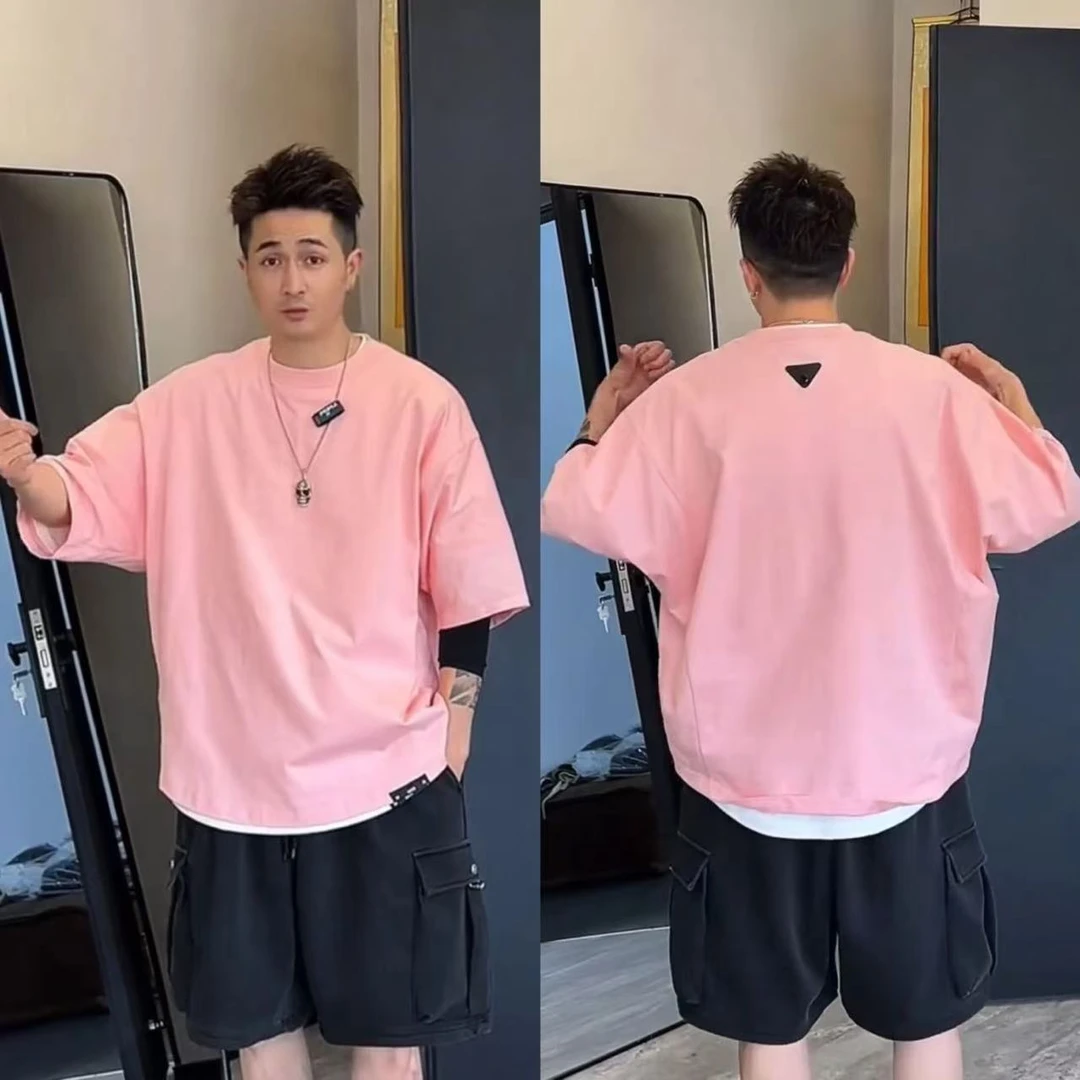 夏季新款净版简约宽松蝙蝠袖T恤男潮流高级休闲百搭宽松情侣短袖