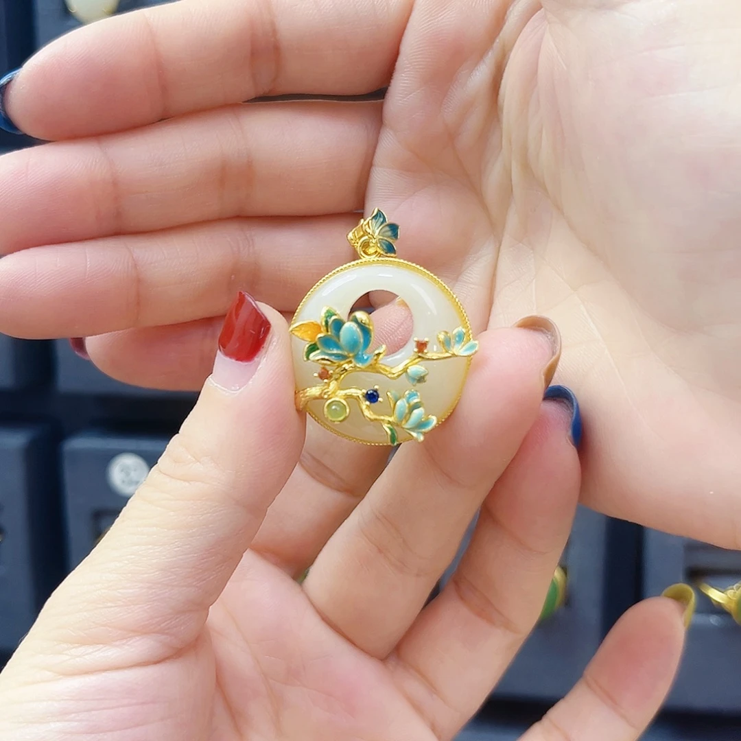 和田玉银S925镀金镶嵌颈饰