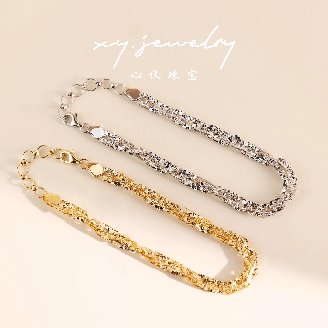 【心仪珠宝】意大利进口18K金约塞芬手链16+3CM/爆闪重工/多退少补