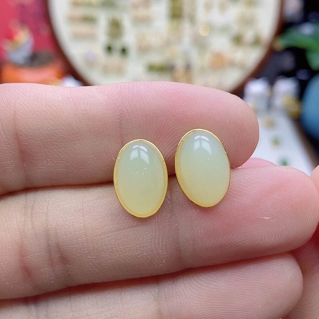 和田玉银S925镶嵌耳饰