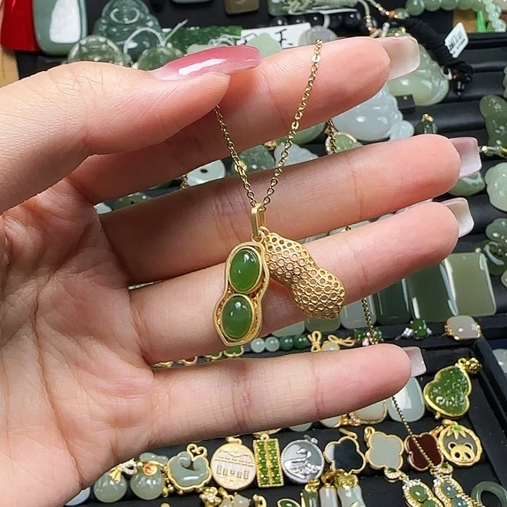 颈饰银S925镶嵌和田玉送链子送绳